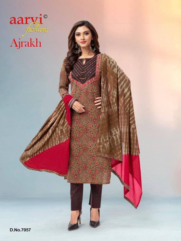 Aarvi Ajrakh Vol-1 Cototn Designer Kurti Pant With Dupatta Collection